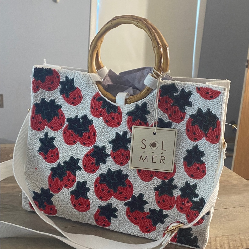 Sol and Mer Beaded Tote with Red and Black Design